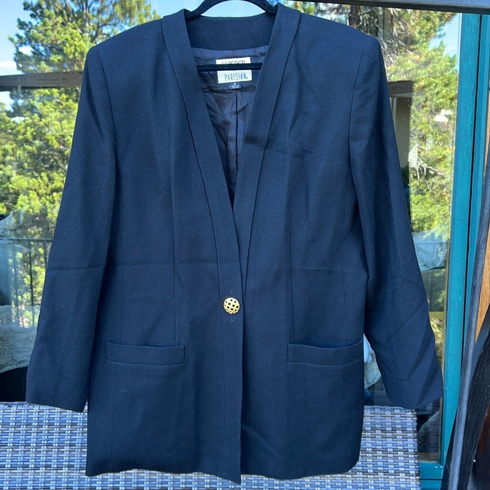 Vintage Kasper for Parisian Black Wool Blazer, Size 16